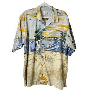Tommy Bahama Relax Mens Size L Hawaiian Shirt Surf Beach Print Silk Linen Blend